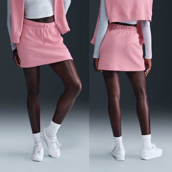 NEW Nike Sportswear Club Fleece Women's L Mini Skirt Elemental Pink $50 Cozy - Picture 4 of 6